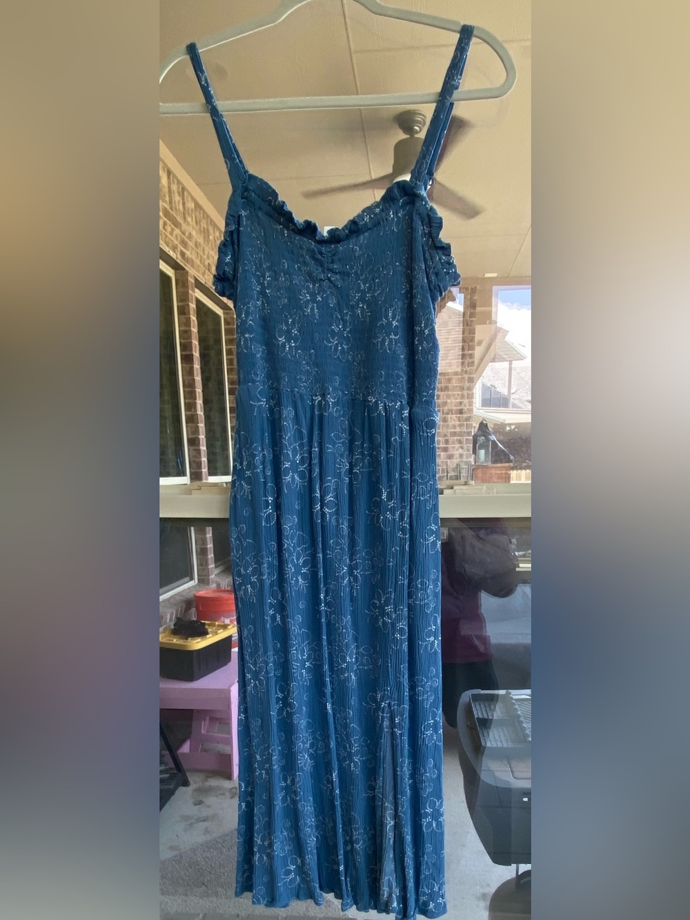 Market & Spruce Teal-Blue Floral Pleated Maxi Dress